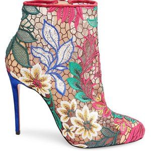 Christian Louboutin Booties Miss Tennis Floral Embroidered Mesh Pump 38.5 NWT